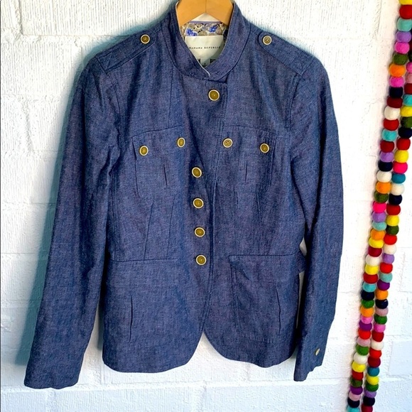 Banana Republic Linen Blue Button Up Blazer Floral - Picture 1 of 8